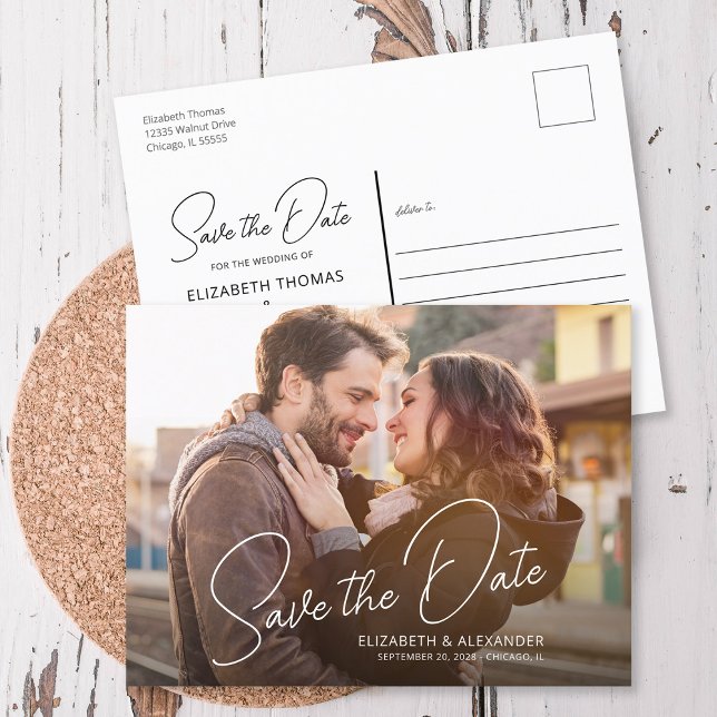 Photo Simple Elegant Script Announcement Postcard (Creator Uploaded)