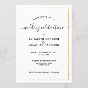 Photo Simple Elegant Script Black and Gold Wedding Invitation