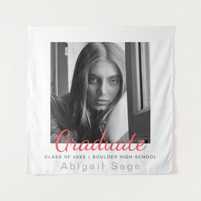 Photo Simple Modern Minimalist Graduation Tapestry (Front)