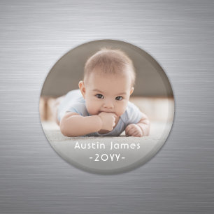 Photo & Simple White Text Modern Minimal Keepsake Magnet