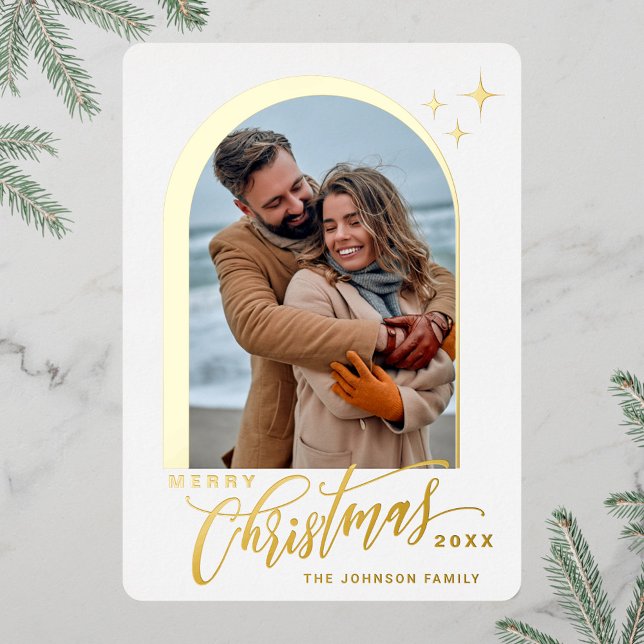 PHOTO Simply Elegant Sparkle Christmas Gold Foil Holiday Card (Creator Uploaded)