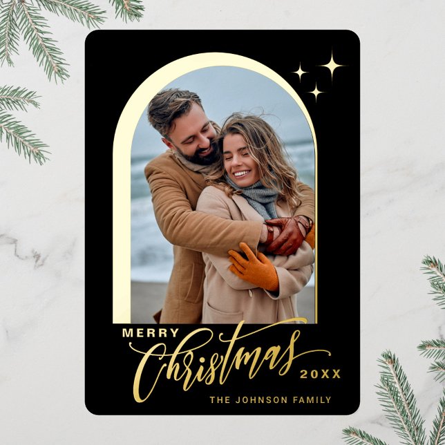 PHOTO Simply Elegant Sparkle Christmas Gold Foil Holiday Card (Creator Uploaded)