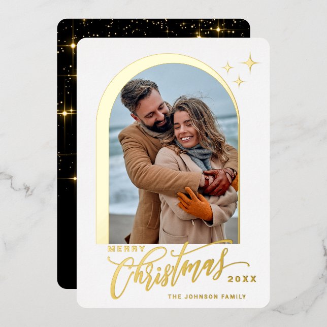 PHOTO Simply Elegant Sparkle Christmas Rose Gold Foil Holiday Card (Front/Back)