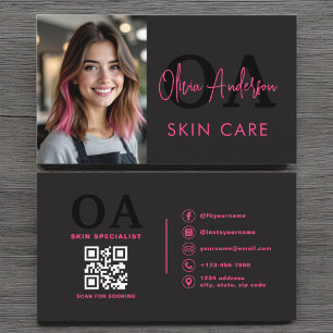 Photo Skin Care QR Code Hot Pink Black  Business Card