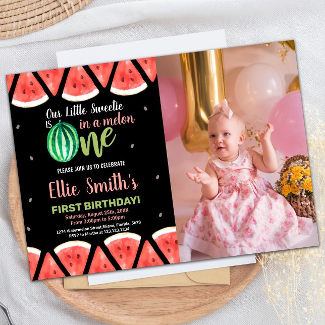 Photo Slices Green Watermelon Birthday Invitations (Photo Slices Green Watermelon Birthday Invitations)