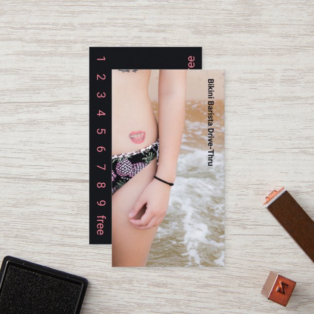 Photo Smile Bikini Coffee Drive-Thru Loyalty Card (Front/Back In Situ)