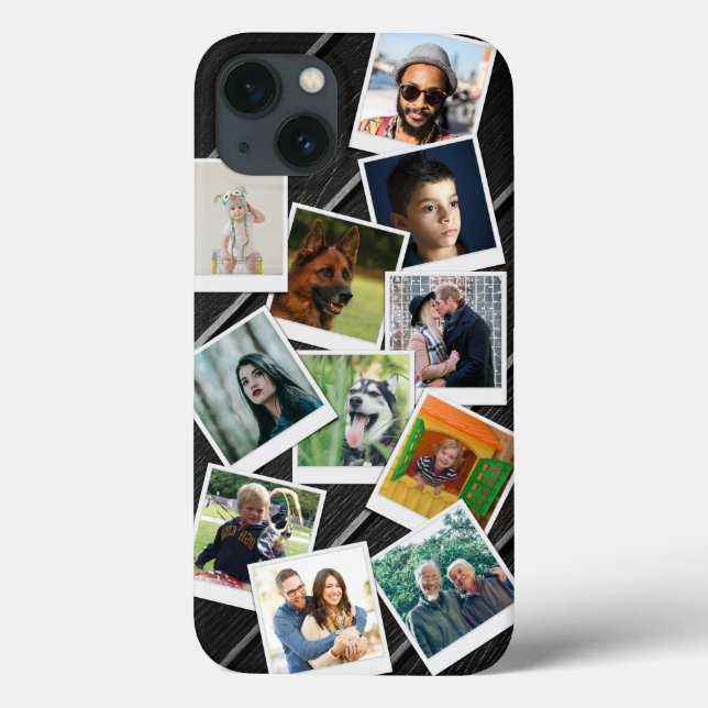 Photo Snapshots Collage Dark Wood Planks Case-Mate iPhone Case (Back)