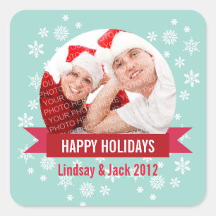 Photo snow globe red banner happy holidays sticker
