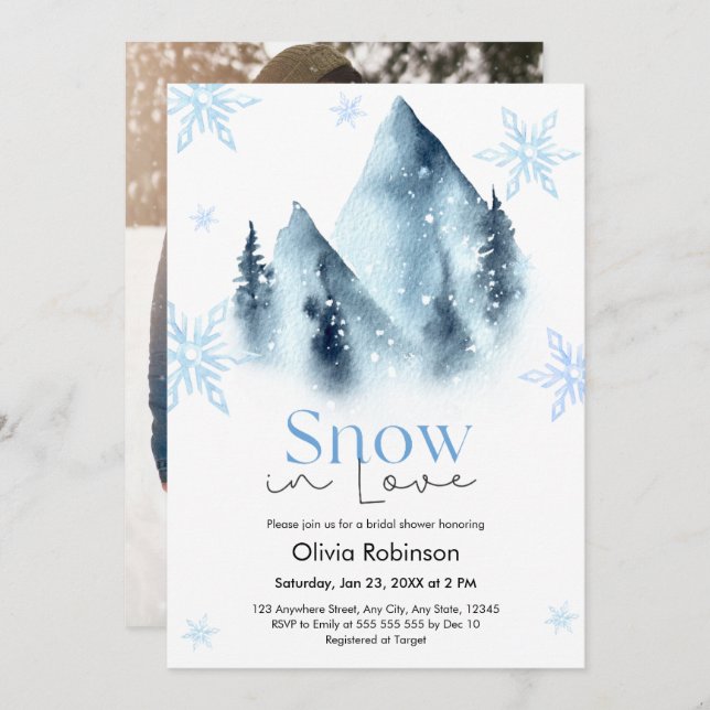 Photo Snow in Love Winter Snowflakes Bridal Shower Invitation (Front/Back)