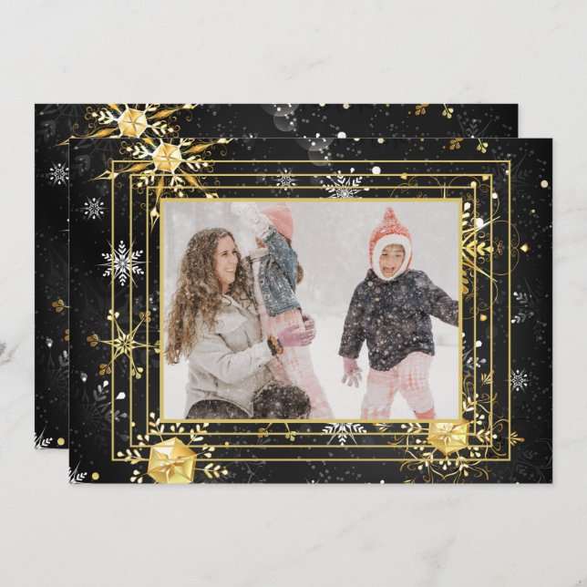 Photo Snowflakes Modern Holiday Card (Front/Back)