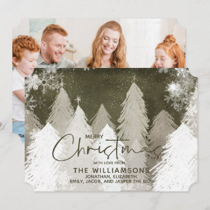 Photo Snowy Forest Snowflakes Neutral Christmas Holiday Card