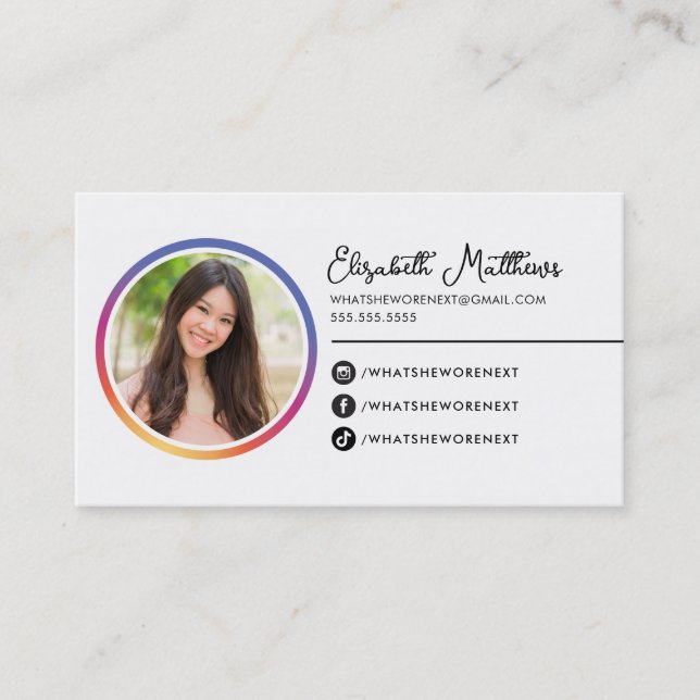 PHOTO SOCIAL MEDIA influencer round headshot Business Card (Front)
