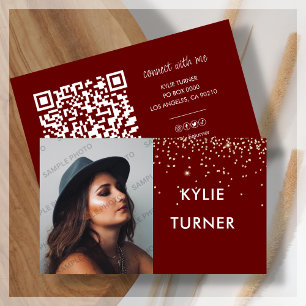 Photo Social Media Red Gold Glitter QR Code   Business Card