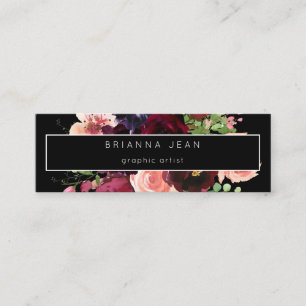 Photo Social Media- & Website Pink Floral &  Black Mini Business Card