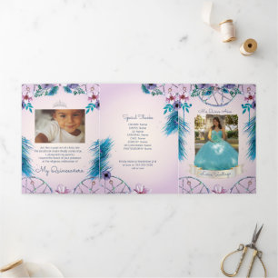 Photo Spanish Turqouise and Pink Dream catcher Tri-Fold Invitation