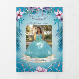 Photo Spanish Turqouise and Pink Dream catcher Tri Tri-Fold Invitation
