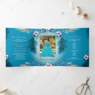 Photo Spanish Turqouise Dream catcher Quinceanera Tri-Fold Invitation