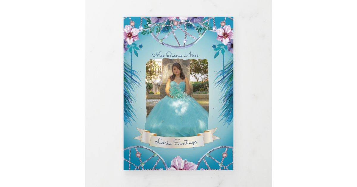 Photo Spanish Turqouise Dream catcher Quinceanera TriFold Invitation
