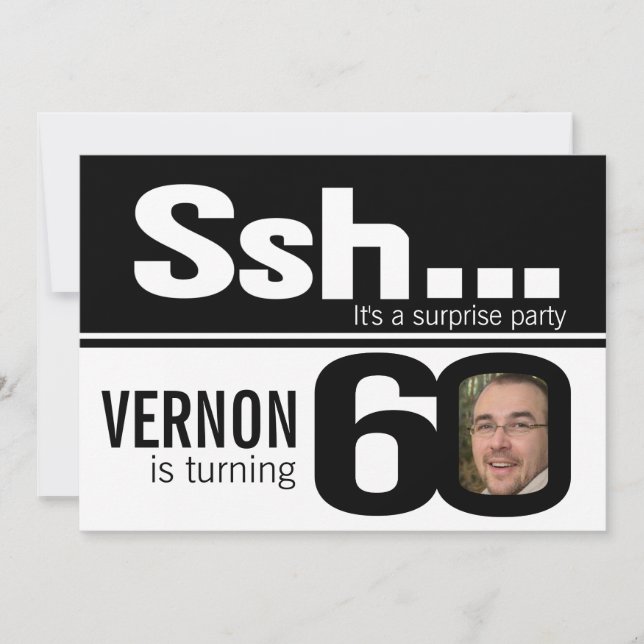 Photo ssh men black white 60th birthday 4 photos invitation (Front)