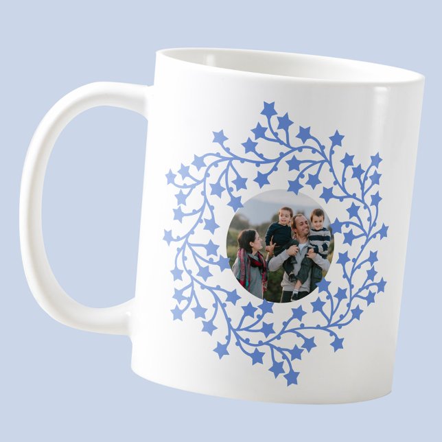 Photo Star Wreath Scandinavian Coffee Mug (Modern Scandinavian star wreath garland personalized photo Christmas holiday keepsake coffee mug)