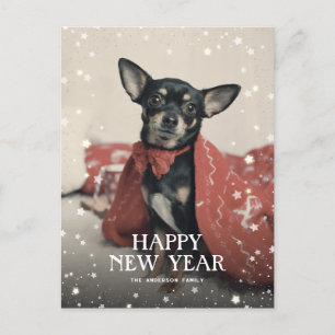 Photo Stars Snow Happy New Year Holiday Postcard