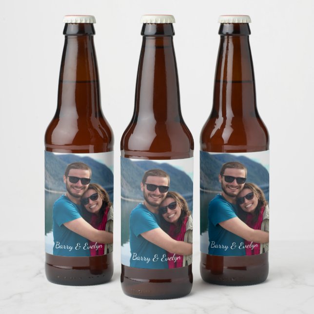 Photo Stickers with Text at Bottom Beer Labels (Bottles)