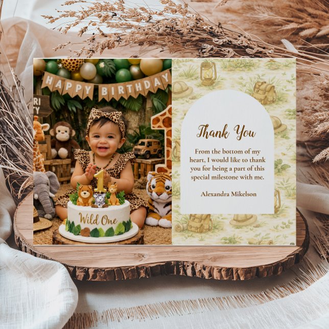 Photo Storybook Safari Wild One First Birthday Thank You Card (Creator Uploaded)