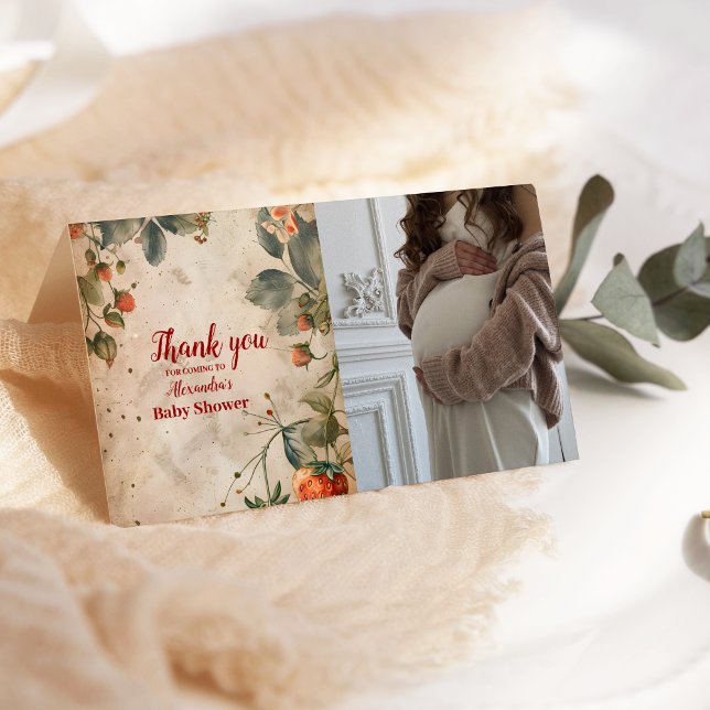 Photo Strawberry Baby Sweet Shower  Thank You Card (Creator Uploaded)
