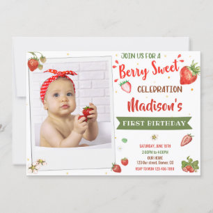 Photo Strawberry birthday invitation 1st birthday