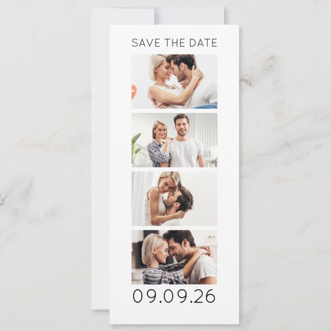 Photo Strip 4 Pictures QR Code Photobooth Wedding Save The Date (Front)