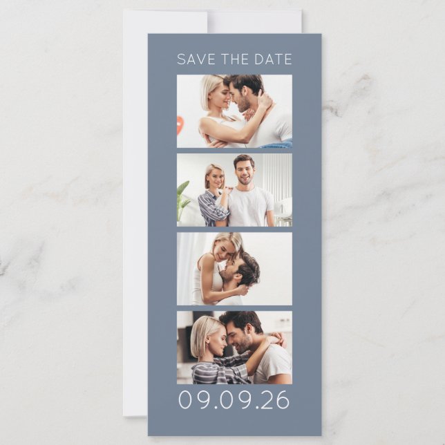 Photo Strip 4 Pictures QR Photobooth Wedding Blue Save The Date (Front)