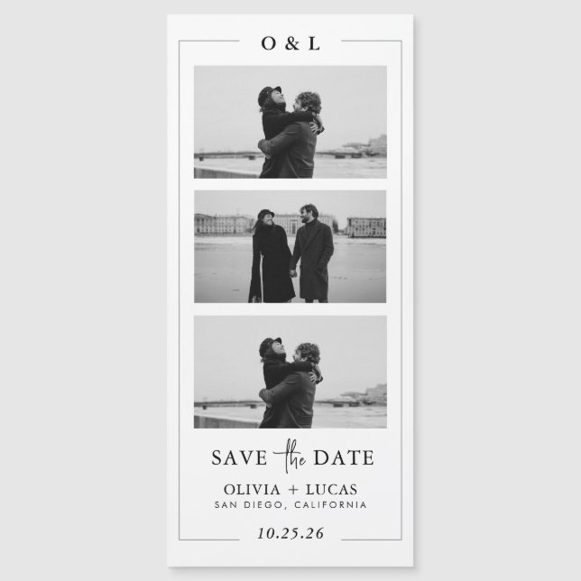 Photo Strip Monogram Border Magnetic Wedding (Front)