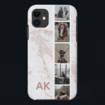 Photo Strip Pink Marble Personalised Initials iPhone 11 Case<br><div class="desc">Personalise with your own photos and name</div>