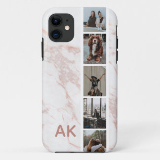 Photo Strip Pink Marble Personalised Initials iPhone 11 Case