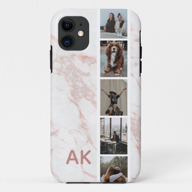 Photo Strip Pink Marble Personalised Initials Case-Mate iPhone Case (Back)