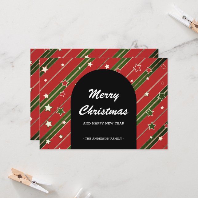 Photo Strip Red Green | Holiday Christmas Card (Front/Back In Situ)
