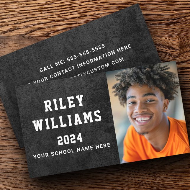 Photo student graduation dark grey texture business card (Photo student graduation dark gray texture business card)