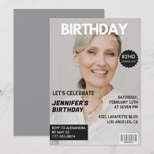 Photo Stylish Magazine Cover for her 82nd birthday Invitation