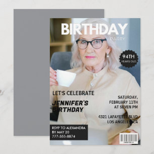 Photo Stylish Magazine Cover for her 94th birthday Invitation