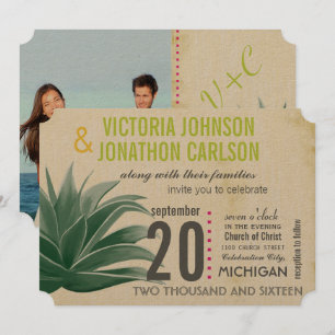 Photo Succulent Aloe Pink Lime Hydrangea Wedding Invitation