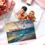 Photo Summer Sunset Tropical Beach Wedding Save The Date<br><div class="desc">Invoke the serene beauty of a summer sunset on a tropical beach with our Custom Photo Save the Dates. Perfectly capturing the blissful essence of a romantic beach wedding, these Save the Date cards will surely enchant your guests with their vivid colours and graceful design. Each card is a canvas...</div>