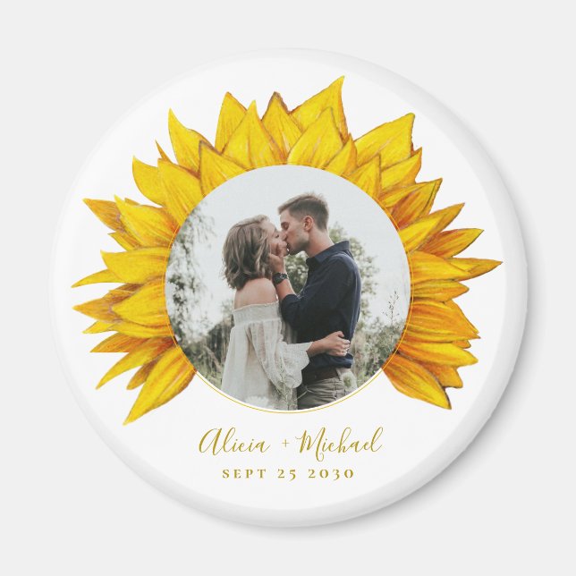 Photo sunflower rustic wedding save the date magnet (Front)