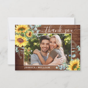 PHOTO Sunflowers Eucalyptus Wedding Rustic Thank You Card