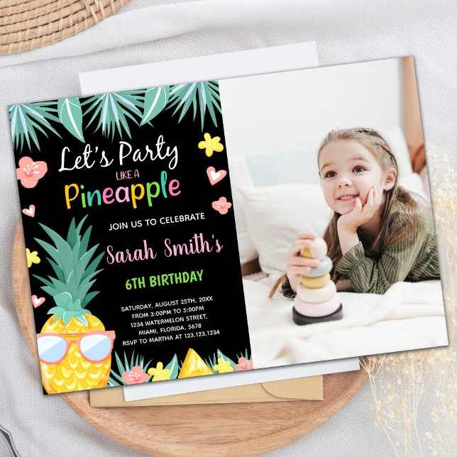 Photo SunGlass Black Pineapple Party Birthday Invitation (Photo SunGlass Black Pineapple Party Birthday Invitation)