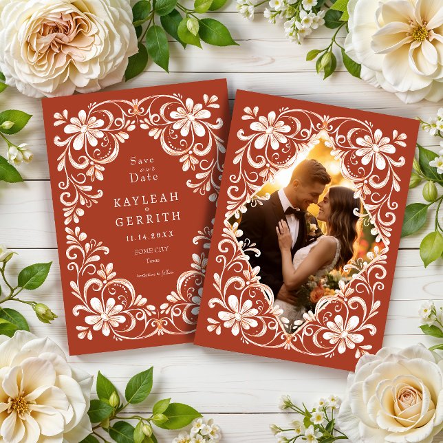 Photo Sunset Rust Red Shabby Chic Save The Date (Creator Uploaded)