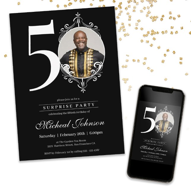 Photo Surprise 50th Birthday Party Invitation (50th Birthday Surprise Party Photo Invitation)