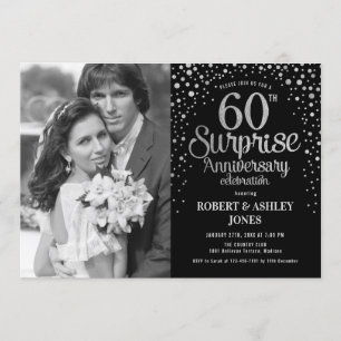 Photo Surprise 60th Anniversary - Black Silver Invitation