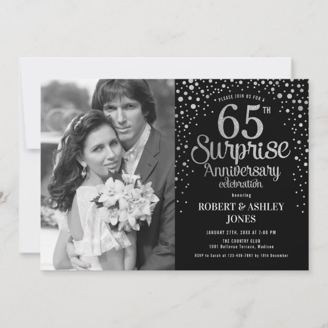 Photo Surprise 65th Anniversary - Black Silver Invitation (Front)