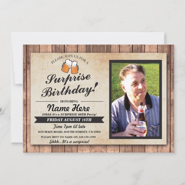 Photo Surprise Birthday Party Cheers Beers Invite (Front)