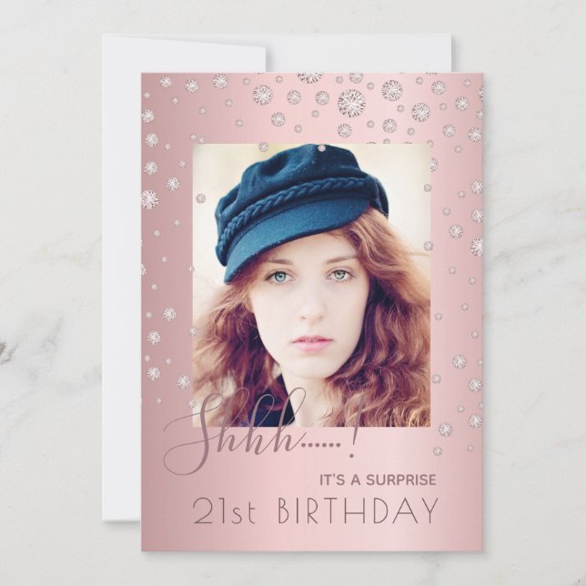 Photo Surprise Birthday Party dusty rose diamonds Invitation (Front)